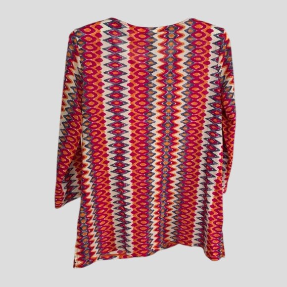 Chico's Colorful Multicolor Tribal Stripe Boho Lightweight 3/4 Sleeve Top - Picture 4 of 12